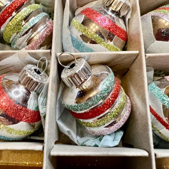 20 Radko Festive Fete Glass Ball & Beehive Ornaments Glitter Stripes Pink Red - Picture 9 of 9